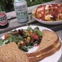 Rubbish quality because i screenshotted from a video. But my vegan  hommous and carrot sandwich with fresh salad. And the best vegan dirty fries I've ever tasted. at The Retreat Animal Rescue Farm Sanctuary and Cafe in Ashford