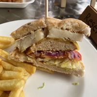 Chicken Kind Burger (With added halloumi)  at The Retreat Animal Rescue Farm Sanctuary and Cafe in Ashford