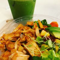 Spicy hustle poke bowl with custom juice at Raleigh Raw Juice Bar & Cafe in Raleigh