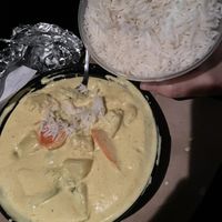 Coconut vegetable with white rice (eaten in my car)  at Mint Indian Cuisine  in Boone