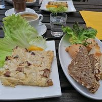 Vegan Onion Tart and Obazda at Dreizehn in der Muehle in Augsburg