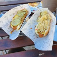 Danish hot dog on the left, New Yorker on the right. at Coney 1871 - Kiosk in Wismar