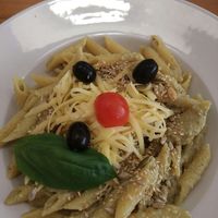 tasty pumpkin seed sauce and pasta  at Madal Food in Budapest