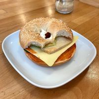 Tofu bagel with vegan cheese at Madal Food in Budapest