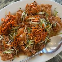 Golden Bean Curd w/Carrots, Zucchini, & Plum Sauce at Jyun Kang Vegetarian Restaurant in Ukiah