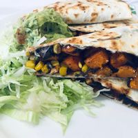 Sweet potato and black bean quesadilla  at Taco Ocho in Frisco