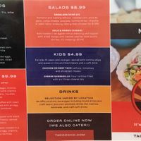 Menu, side 1 at Taco Ocho in Frisco