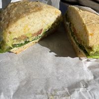 The classic vegan veggie sandwich on vegan gluten-free jalapeño cheddar bread. 🤤 at Bless Your Heart Bakery in Paso Robles