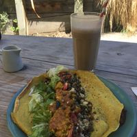 Falafel roll and peanut butter smoothie. at Soul Food Organic Store and Cafe in Wanaka