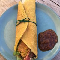 Falafel roll with mango chutney. at Soul Food Organic Store and Cafe in Wanaka