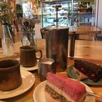 Plunger coffee and desserts at Soul Food Organic Store and Cafe in Wanaka