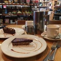 Plunger coffee with homemade coconut milk and desserts at Soul Food Organic Store and Cafe in Wanaka