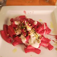 Beetroot maccharoni at L'OV Osteria Vegetariana in Florence