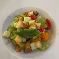Vegan tomato panzanella salad  at L'OV Osteria Vegetariana in Florence
