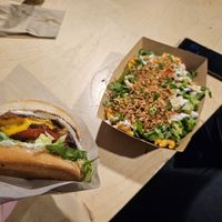 Beyond meat burger and vöner box with fries at Veg Machine in Tallinn