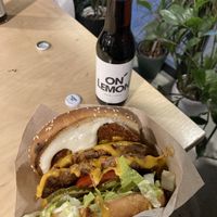 Beyond smash burger with extra patty and cheese.  at Veg Machine in Tallinn