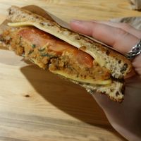 Hot sandwich (you get two like this) at Veg Machine in Tallinn