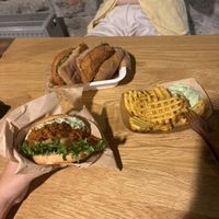 sandwiches & waffle fries   at Veg Machine in Tallinn