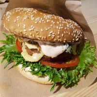 Cheese burger with Beyond Burger patty at Veg Machine in Tallinn