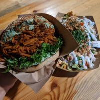 a burger and fries at Veg Machine in Tallinn