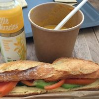 Veggie Hummus sandwich, pumpkin soup and a drink  at Tree House in Nantes