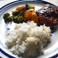 Vegan steak with rice and vegetables. at Loving Hut - San Cristobal in San Cristobal De Las Casas