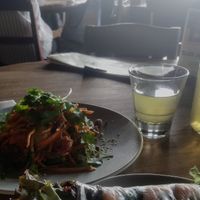 Low-carb nut salad with peanut sauce + Vietnamese roll (oops, shrimp) at Monsoon Cafe - Aqua City Odaiba in Tokyo