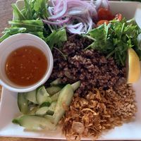 Vietnamese fried rice with vegetables. The red sauce mar it very delicious at Monsoon Cafe - Aqua City Odaiba in Tokyo