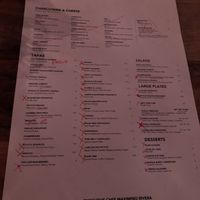Menu - marked up by server. Anything that does not have red, is vegan or can be made vegan   at Barcelona Wine Bar in Stamford