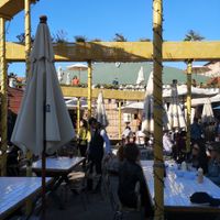 Outdoor seating at La Taqueria Vegiee in Tijuana