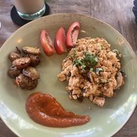 Tofu scramble with coriander potatoes  at Clear Cafe in Ubud