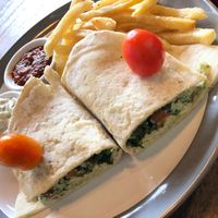falafel pita with french fries at Clear Cafe in Ubud