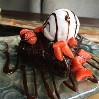 Vegan brownie and coconut ice cream at Clear Cafe in Ubud