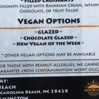 "Vegan options" on the printed menu at Wake N Bake at Wake N Bake Donuts in Wilmington