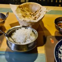 Curries, rice and garlic naan at Curry Park in Crete