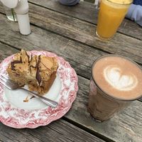 Vegan banana bread, hot chocolate and orange lavender lemonade.   at Bakeliet Kaffee in Kiel
