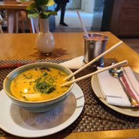 Vegan ramen and vegan Jamaican shake (smoothie) at TIME Vegetarian Kitchen in Santo Domingo