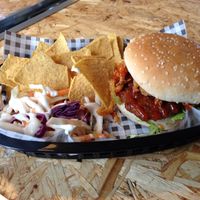 Oklahoma burger and slaw at Grumpy Panda Slice Shop & Deli in Gateshead