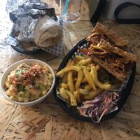 Burrito, Mac and cheese and the Reuben sandwich at Grumpy Panda Slice Shop & Deli in Gateshead