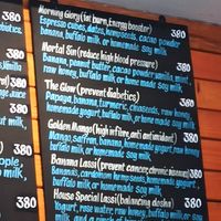 Menu at The Juicery Cafe in Pokhara