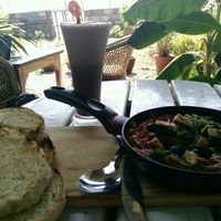 shakshuka with tofu instead of eggs, and without cheese at The Juicery Cafe in Pokhara