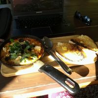 Tasty shakshouka (350 rupees) at The Juicery Cafe in Pokhara