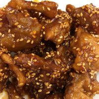 The sweet steak aka sweet and sour battered tofu ..delicious! at Mei Sin 美欣素食 in Hualien