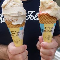 Nuts and strawberry guava ice creams at Die Eisperle - Kaiserfeldgasse in Graz