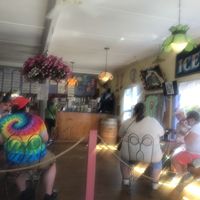 Inside of restaurant with a few tables at Ice Cream Factory in Boothbay Harbor