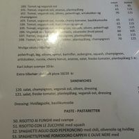 Vegan menu in Danish at Vecchia Milano Trattoria Pizzeria in Copenhagen