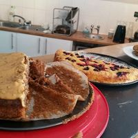 Desserts: Walnut Cardomon cake,  Black currant and almond Cake, Peanut butter Chocolate Chip Cookie at Herbivore in Cardiff