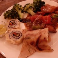 mixed plate w japanese omlette at Veggie Heroes - Blegdamsvej in Copenhagen