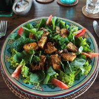 Tempeh Salad (comes with homemade red rice bread) at Sarinbuana Eco Lodge Restaurant in Tabanan