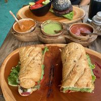 Sandwich and burger  at Spirulina in Puerto Escondido